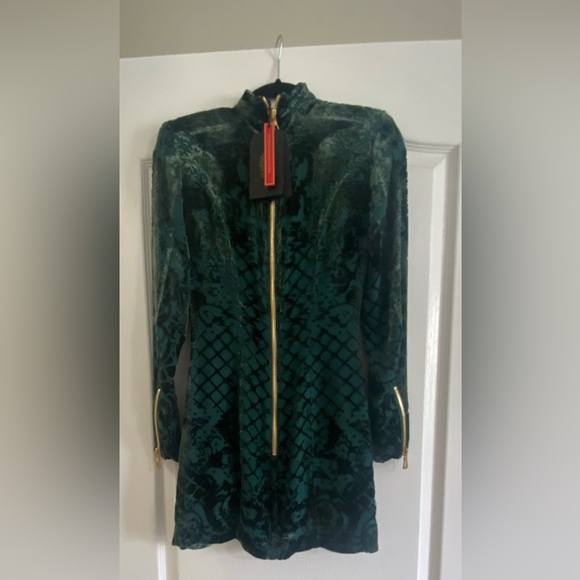 NEW WITH TAGS BALMAIN x H&M Green Velvet Minidress - Limited Edition - Size 4 - Picture 8 of 16